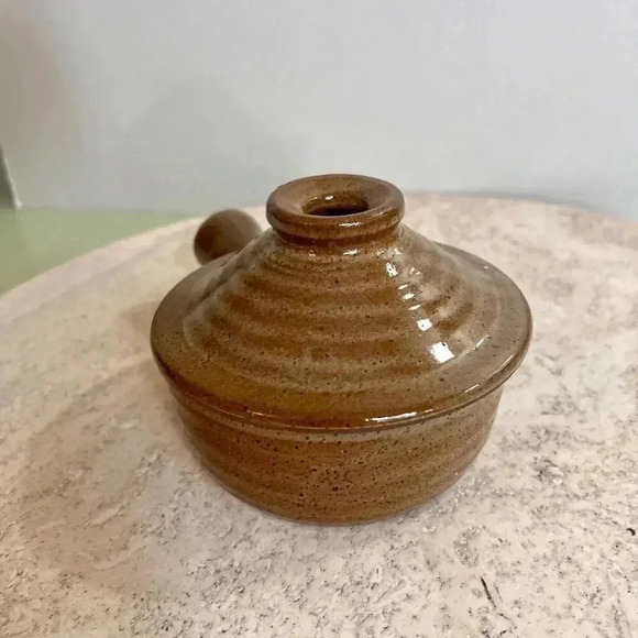 Vintage French Onion Soup Bowl Pottery Brown Non-Stick Handle Vented with Lid - Picture 7 of 12